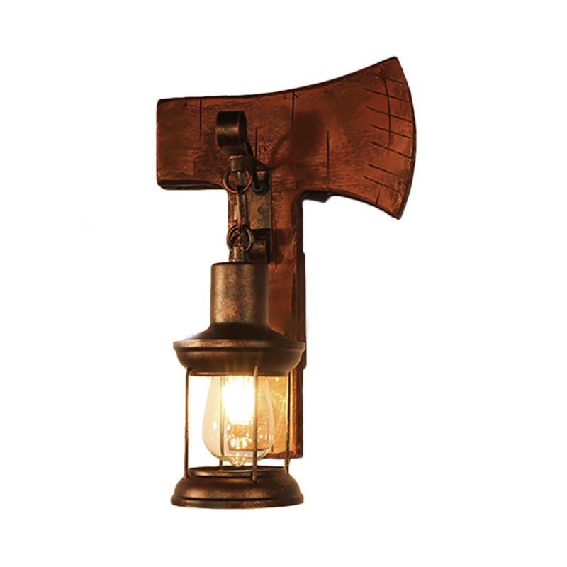BowLift | Rust One-Light Wall Light Coastal Clear Glass Lantern Lighting Fixture with Wood Back Plate