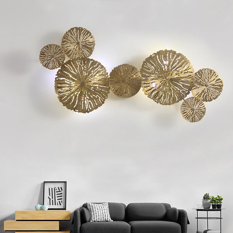 BowLift | Engraved lotus leaf-shaped stair wall lamps metal Art Deco wall-mounted light in brass