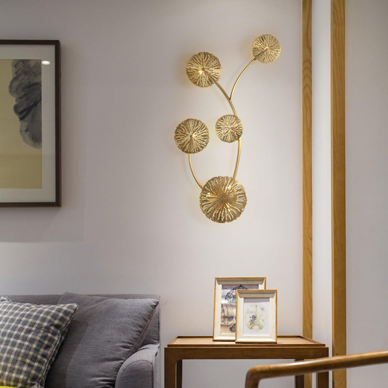 BowLift | Engraved lotus leaf-shaped stair wall lamps metal Art Deco wall-mounted light in brass