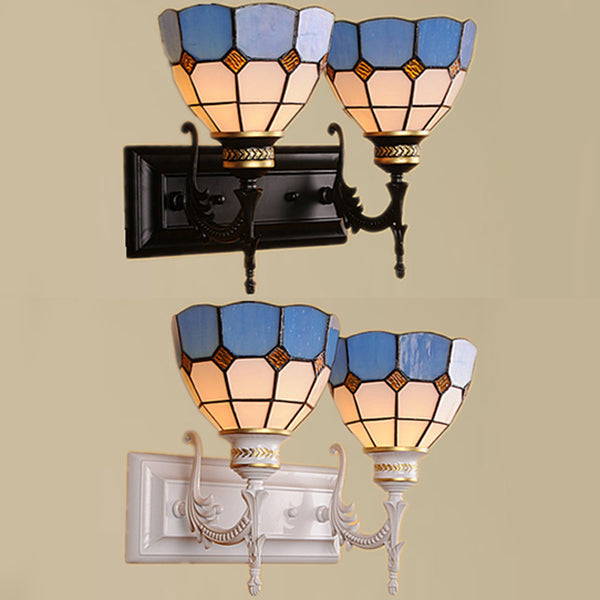 BowLift | 2 Lights Bowl Wall Lighting Industrial Tiffany Stained Glass Indoor Lighting in White/Black for Hallway