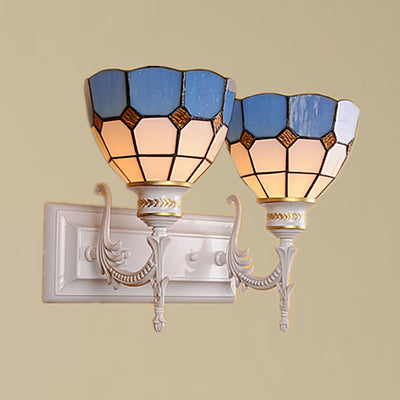 BowLift | 2 Lights Bowl Wall Lighting Industrial Tiffany Stained Glass Indoor Lighting in White/Black for Hallway