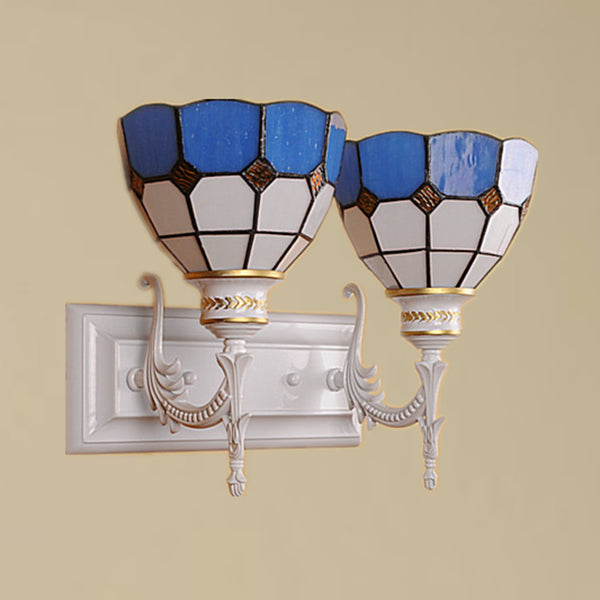 BowLift | 2 Lights Bowl Wall Lighting Industrial Tiffany Stained Glass Indoor Lighting in White/Black for Hallway