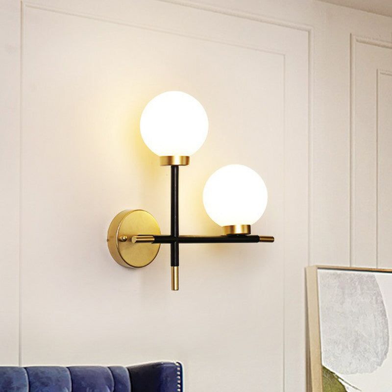 BowLift | Mini Globe Milk Glass Wall Mount Light Modern 2-Light Black Wall Lamp Attachment for Hallway