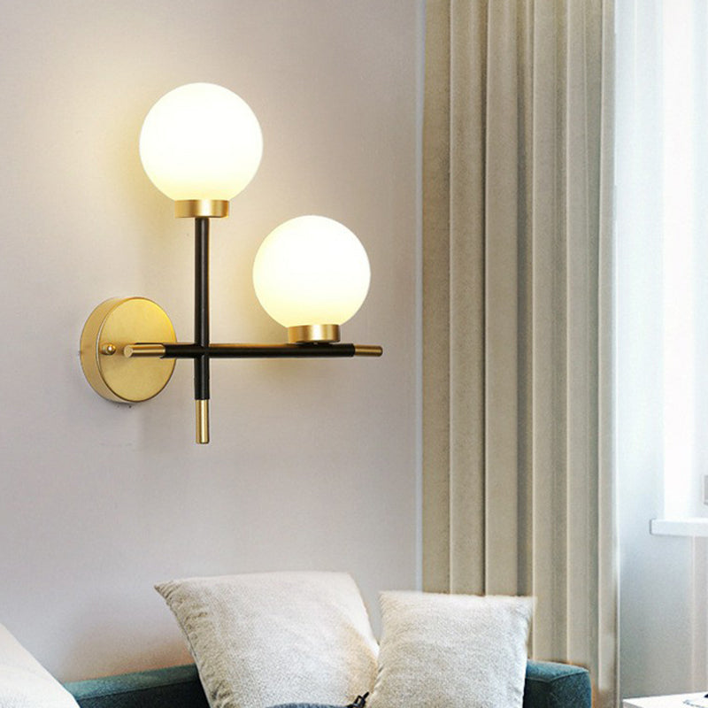 BowLift | Mini Globe Milk Glass Wall Mount Light Modern 2-Light Black Wall Lamp Attachment for Hallway