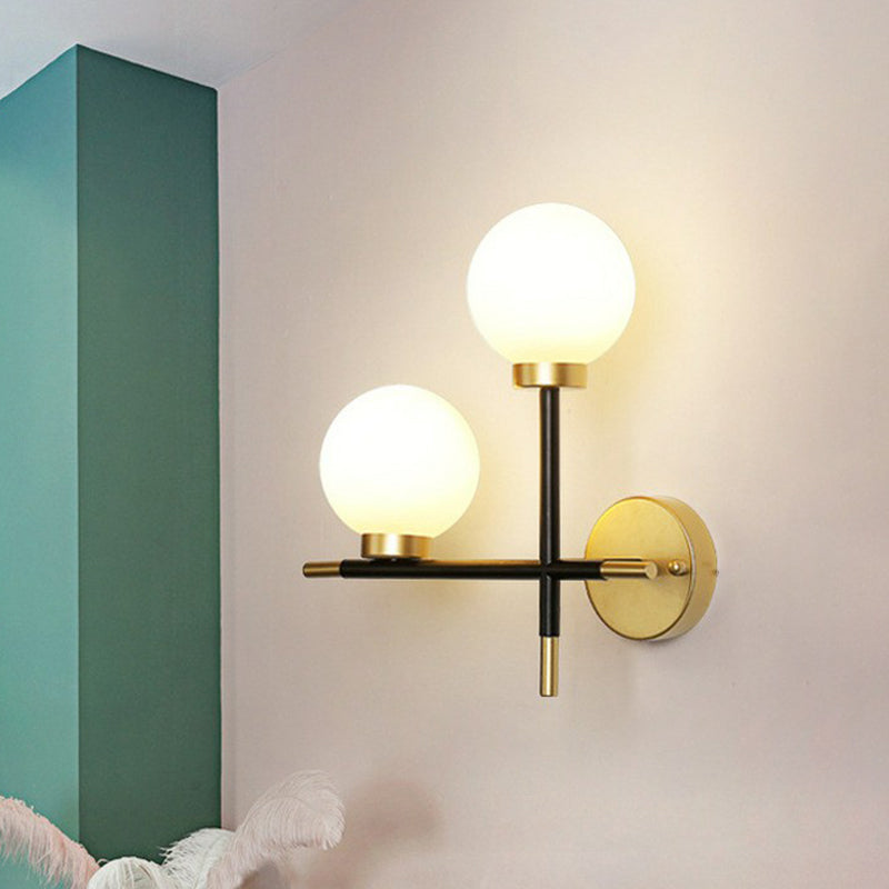 BowLift | Mini Globe Milk Glass Wall Mount Light Modern 2-Light Black Wall Lamp Attachment for Hallway