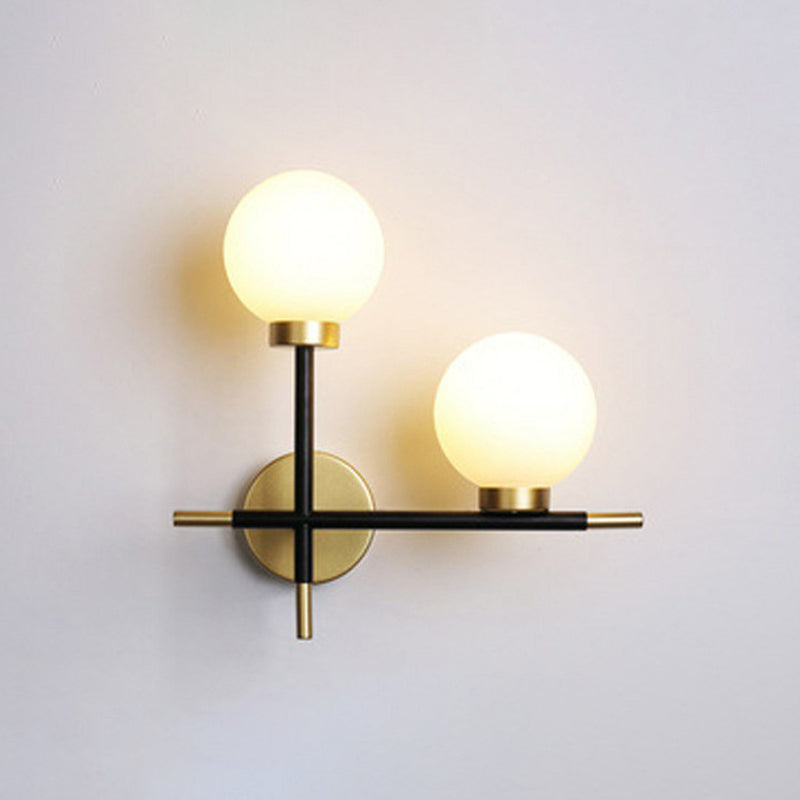 BowLift | Mini Globe Milk Glass Wall Mount Light Modern 2-Light Black Wall Lamp Attachment for Hallway