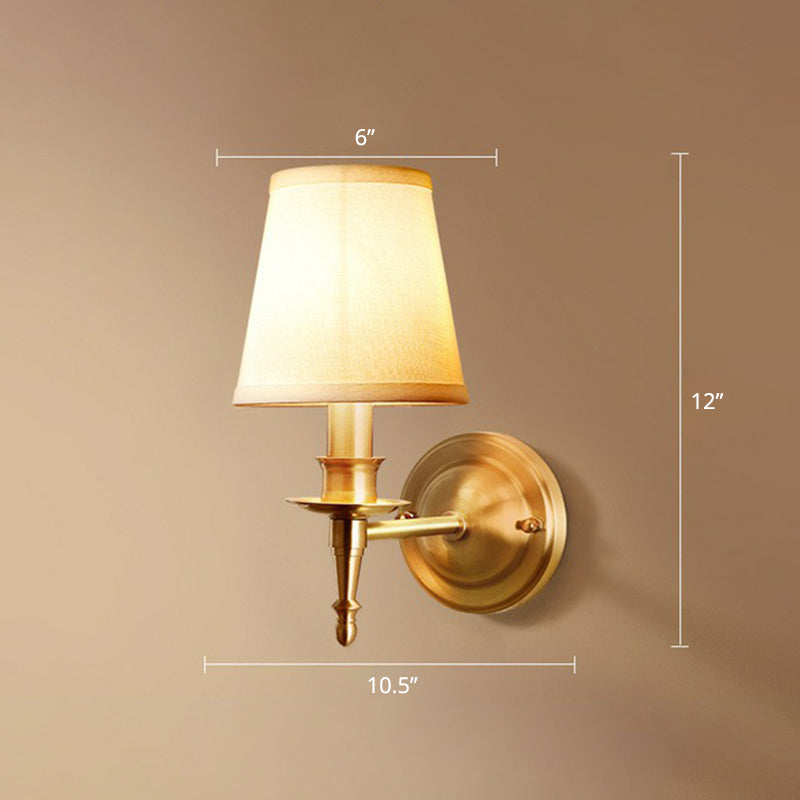 BowLift | Brass Taper Wall Lamp Modern One-Bulb Fabric Wall Lamp for Hallway