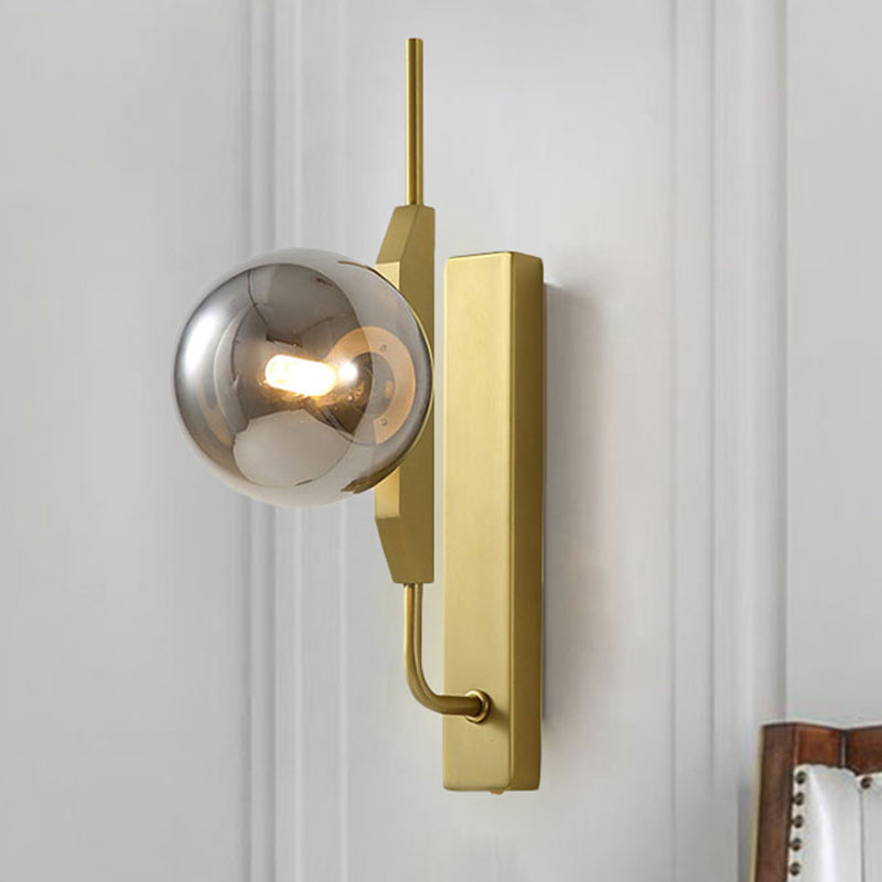 BowLift | LED Bedroom Wall Light with Spherical Smoky/White/Amber Glass Shade Modern Brass Wall Mount Light