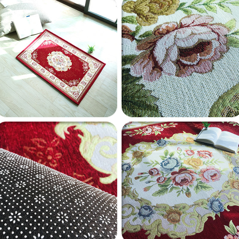 BowLift | Antique Living Room Rug Multicolor Flower Printed Area Rug Polyester Non-Slip Back Easy Care Indoor Rug