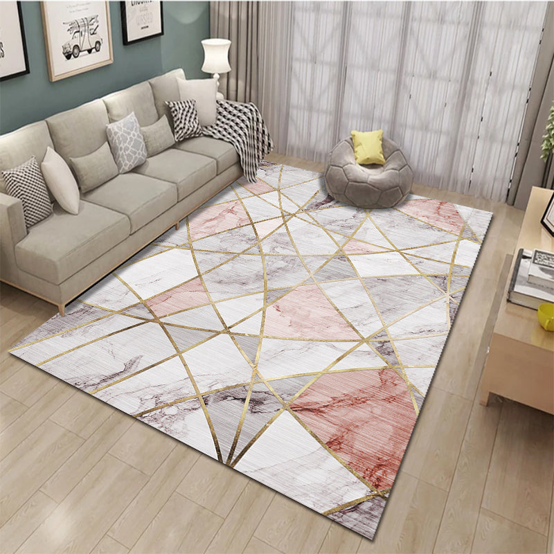 BowLift | Relaxing Living Room Carpet Multi Color Geometric Pattern Area Rug Polypropylene Non-Slip Back Washable Area Rug