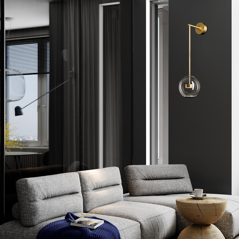 BowLift | Minimalistic Ball Wall Lamp Transparent Glass Nightstand LED Wall Lamp in Gold