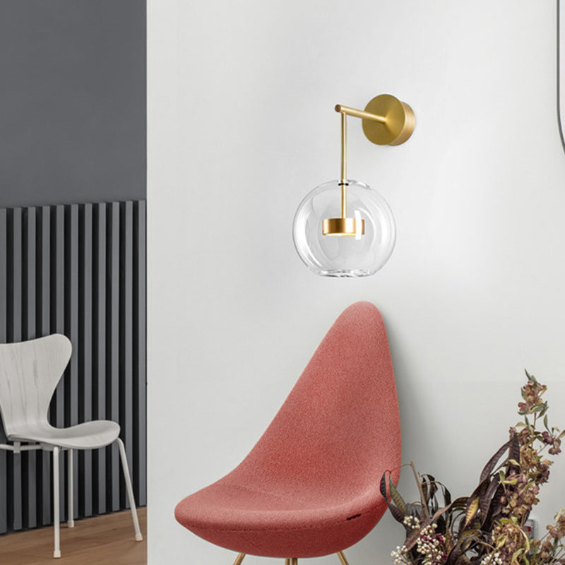BowLift | Minimalistic Ball Wall Lamp Transparent Glass Nightstand LED Wall Lamp in Gold