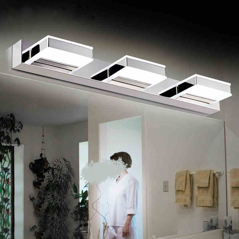 BowLift | Stainless Steel Square Vanity Lamp Modern White and Chrome LED Wall Light for Bathroom