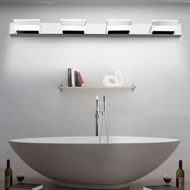 BowLift | Stainless Steel Square Vanity Lamp Modern White and Chrome LED Wall Light for Bathroom