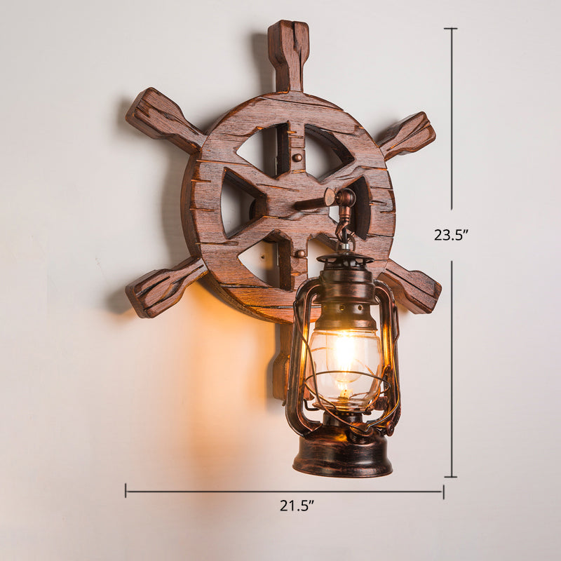 BowLift | Wooden Brown Wall Lamp Geometrically Designed Country Style Wall Sconce for Hallway