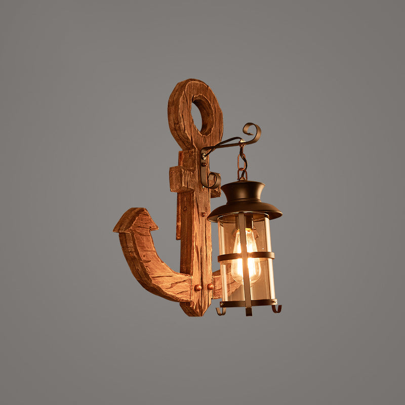 BowLift | Wooden Brown Wall Lamp Geometrically Designed Country Style Wall Sconce for Hallway