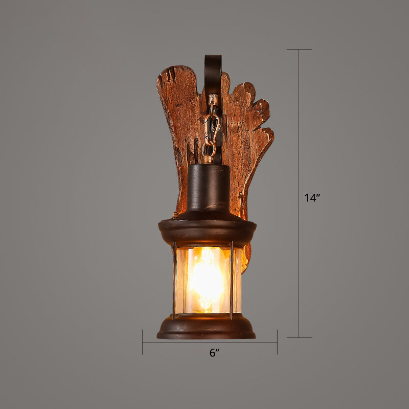BowLift | Wooden Brown Wall Lamp Geometrically Designed Country Style Wall Sconce for Hallway