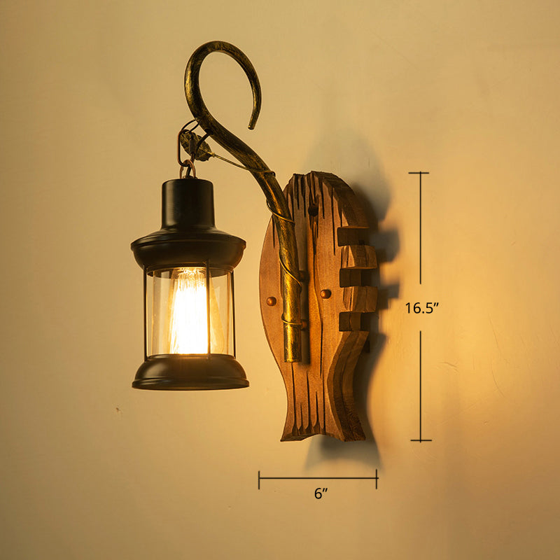 BowLift | Wooden Brown Wall Lamp Geometrically Designed Country Style Wall Sconce for Hallway