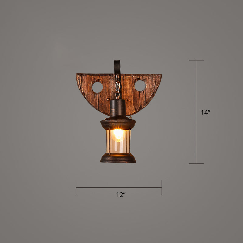 BowLift | Wooden Brown Wall Lamp Geometrically Designed Country Style Wall Sconce for Hallway