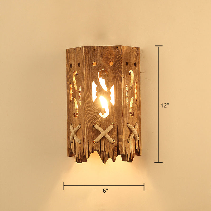 BowLift | Wooden Brown Wall Lamp Geometrically Designed Country Style Wall Sconce for Hallway