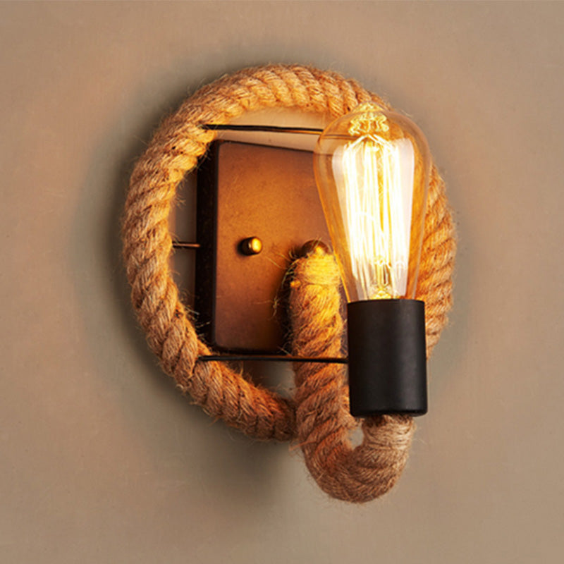 BowLift | Running Shape Rope Wall Light Rustic 1-Head Corridor Wall Lamp with Track Light Design in Wood