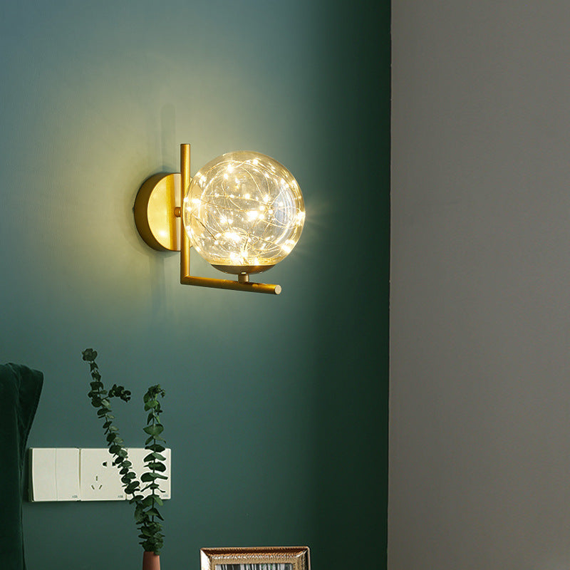 BowLift | Ball Blown Glass Wall Lamp Fixture Nordic Gold Finish LED Wall Lighting with String Light