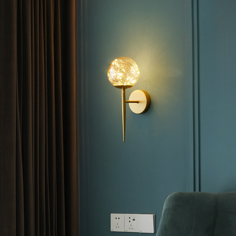 BowLift | Ball Blown Glass Wall Lamp Fixture Nordic Gold Finish LED Wall Lighting with String Light