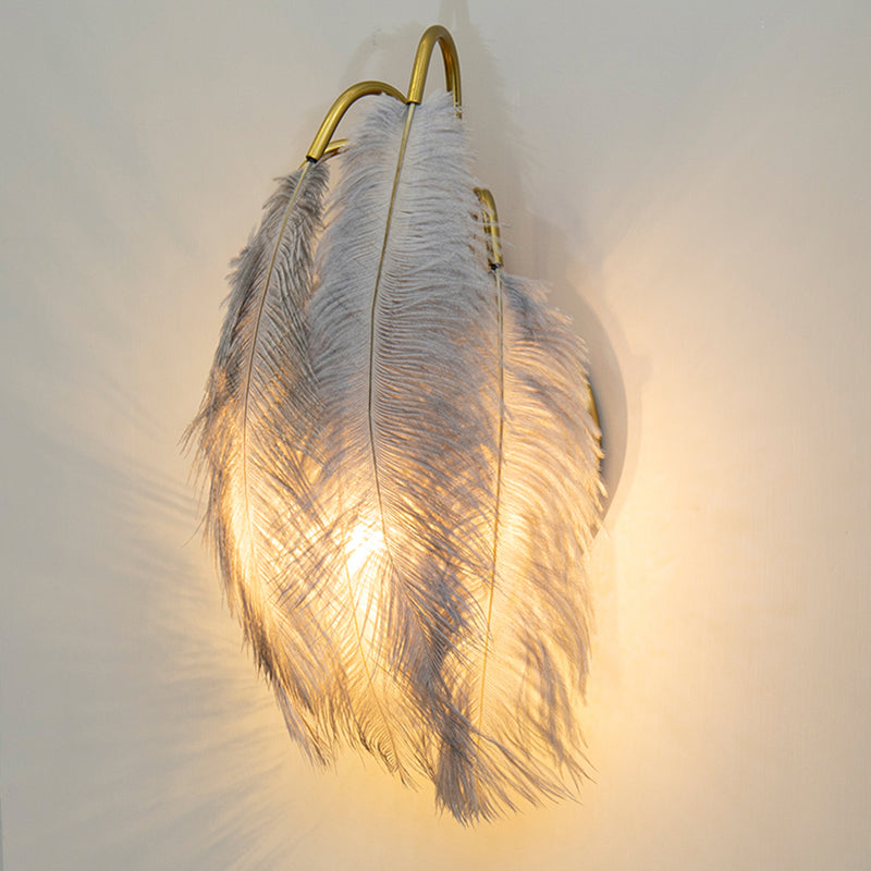 BowLift | 2 Light Modern Metal Wall Sconce Feather Shade Wall Lighting for Bedroom