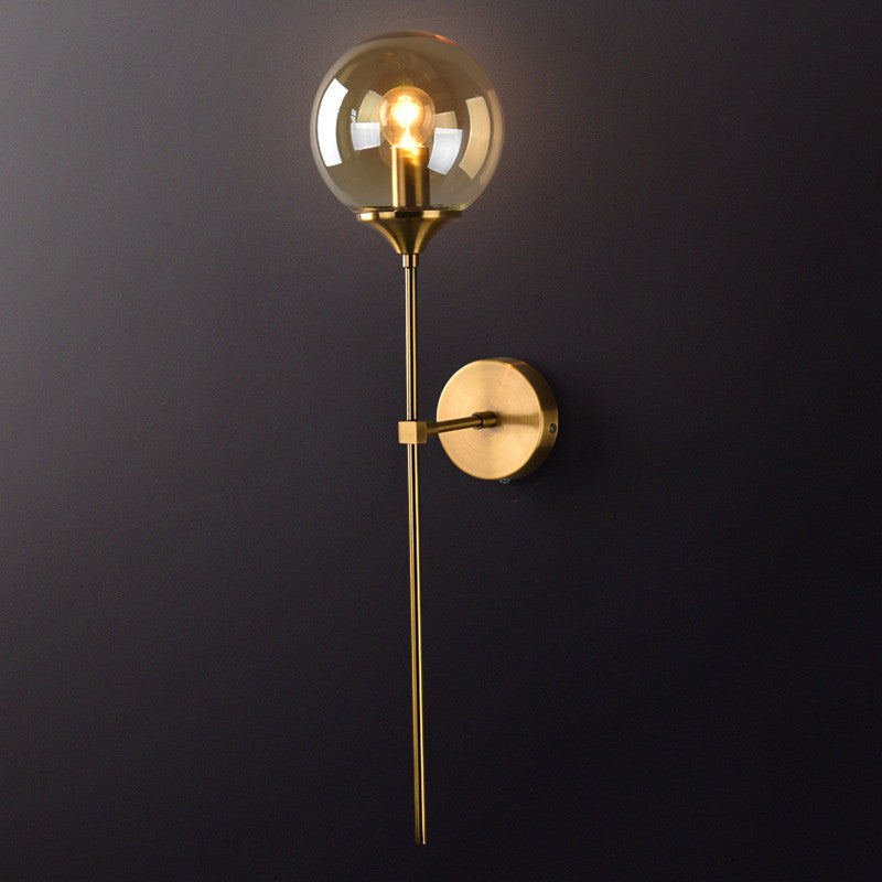 BowLift | Brass Pencil Arm Wall Lamp Postmodern 1 Head Metal Wall Light with Ball Glass Shade