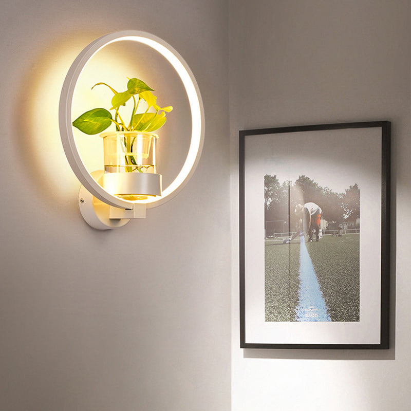 BowLift | Decorative Halo LED Wall Sconce Metal Bedroom Wall Light with Glass Hydroponic Pot