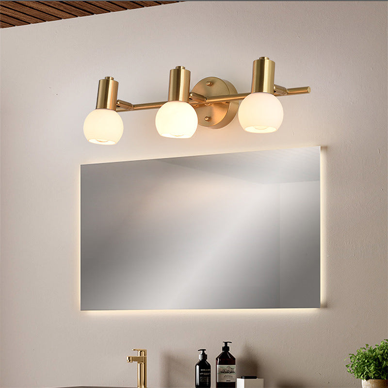 BowLift | 2/3 Bulb Wall Sconce Lighting with Bubble Shade Milk Glass Modern Bedroom Light Fixture in Brass