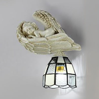 BowLift | Har Engell Wall Sconce Light with Colored Glass Dome Shade 1 Light Loft Wall Lamp in White/Blue