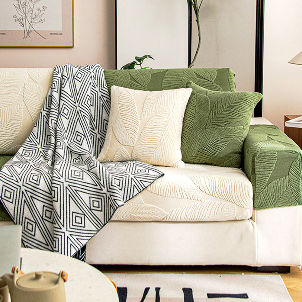 BowLift | Modern Leaf Jacquard Waterproof Anti-Scratch Stretch Full Cover Sofa Cover