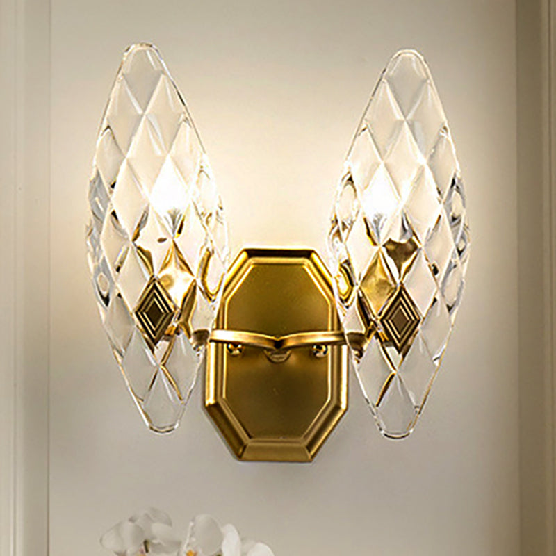 BowLift | Clear Crystal Diamond Wall Light Modern Style 1/2-Head Brass Wall Lamp for Living Room