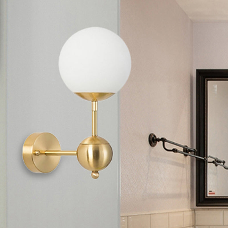 BowLift | Modern Globe Wall Lighting Fixture 1 Lamp White Glass Wall Lamp in Brass for Bathroom