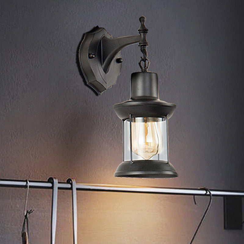 BowLift | Clear Glass Black Wall Light Lantern 1-Light Industrial Wall Lamp for the Kitchen