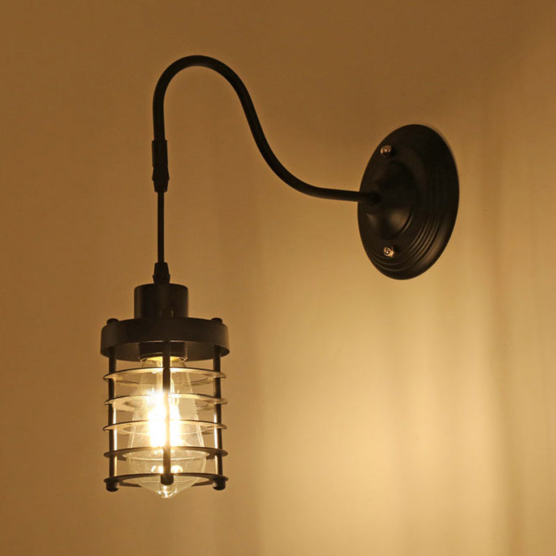 BowLift | Metal Cylinder/Hexagonal Engaged Wall Lamp Farm 1 Lamp Restaurant Wall Mount Fixture in Black