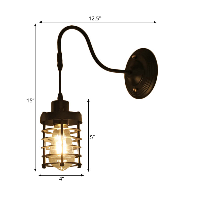 BowLift | Metal Cylinder/Hexagonal Engaged Wall Lamp Farm 1 Lamp Restaurant Wall Mount Fixture in Black