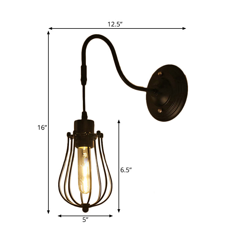 BowLift | Metal Cylinder/Hexagonal Engaged Wall Lamp Farm 1 Lamp Restaurant Wall Mount Fixture in Black