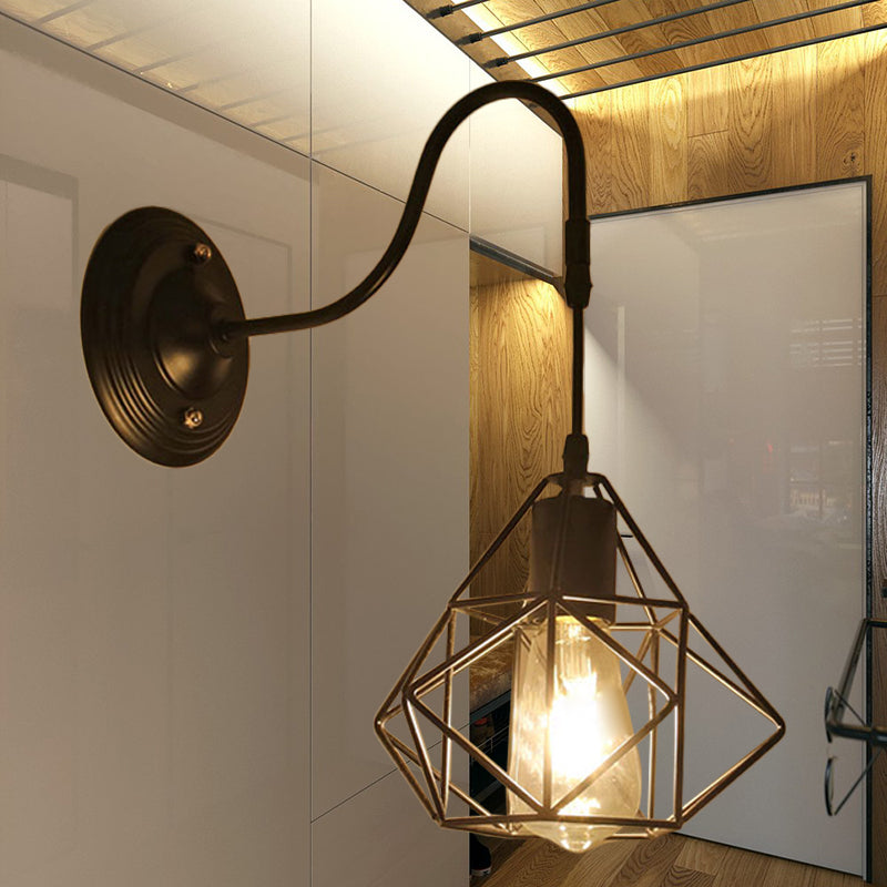 BowLift | Metal Cylinder/Hexagonal Engaged Wall Lamp Farm 1 Lamp Restaurant Wall Mount Fixture in Black