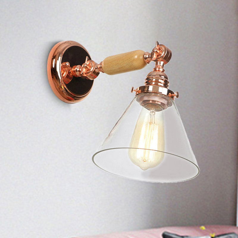 BowLift | Industrial Cone Wall Lamp 1 Bulb Clear Glass Wall Light in Rose Gold