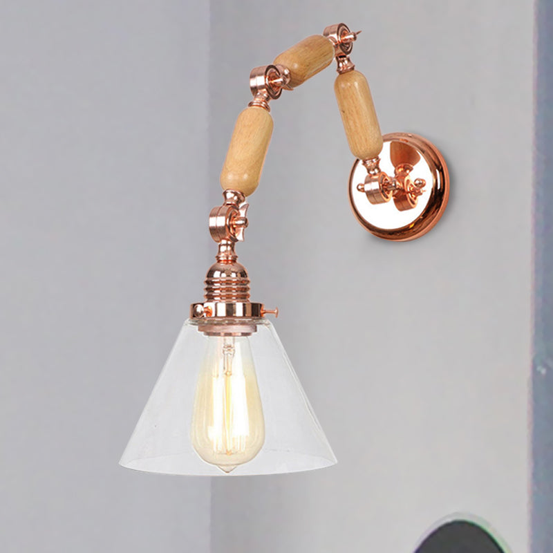 BowLift | A Pear Clear Glass Wall Light Industrial Gold Cone Living Room Wall Light with Curved Arm