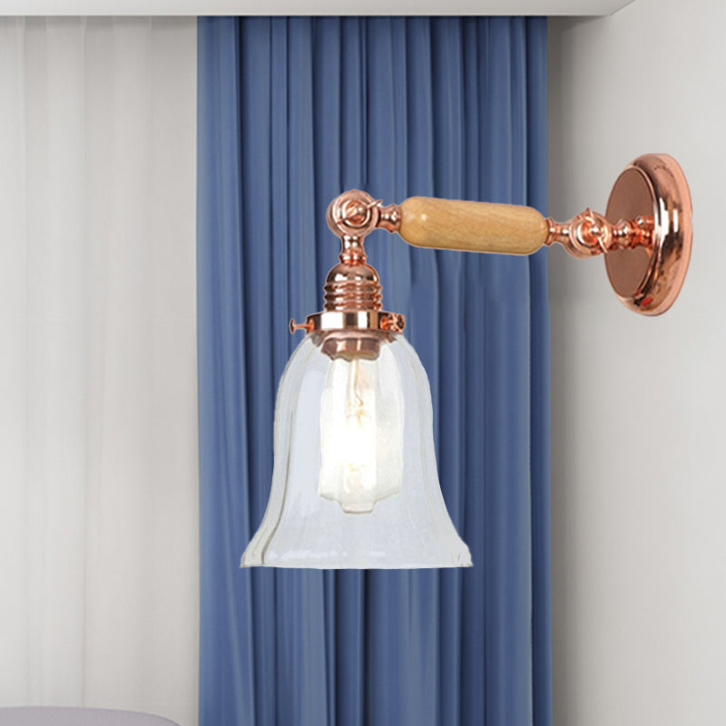 BowLift | Clear Prism Glass Wood Wall Light Bell 1-Light Vintage Style Wall Lamp Light with Retractable Arm