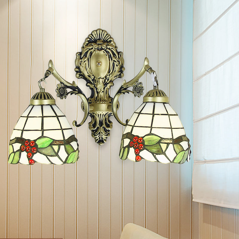 BowLift | Rustic Tiffany Wall Lighting Colored Glass 2 Lights Indoor Wall Lighting in Aged Brass