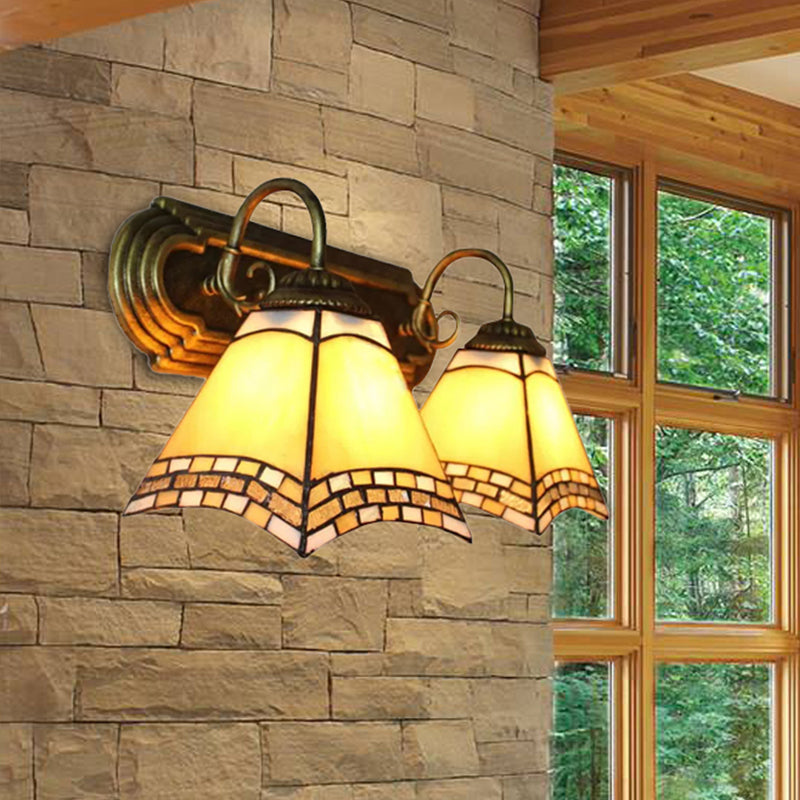BowLift | 2 Light Pyramid Wall Light with Gooseneck Mission Style Stained Glass Wall Lamp
