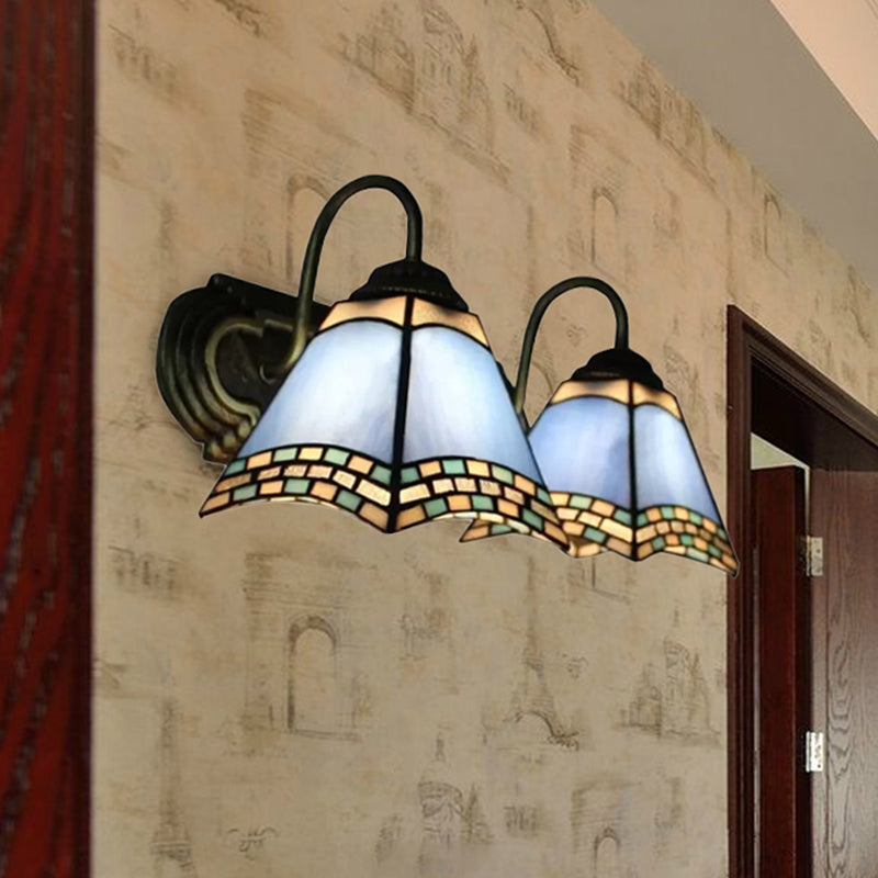 BowLift | 2 Light Pyramid Wall Light with Gooseneck Mission Style Stained Glass Wall Lamp