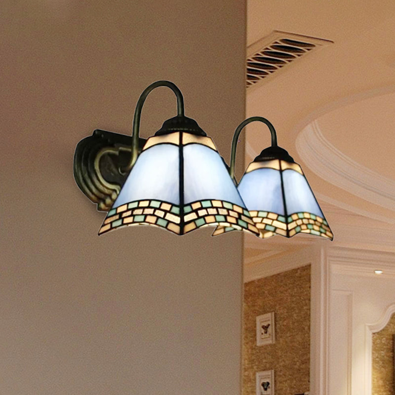 BowLift | 2 Light Pyramid Wall Light with Gooseneck Mission Style Stained Glass Wall Lamp