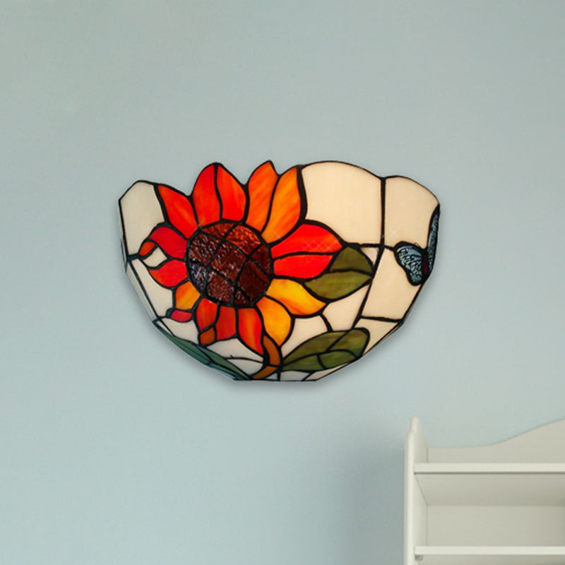 BowLift | Sunflower Wall Light with Bowl Shape Stained Glass Rustic Tiffany Wall Lamp