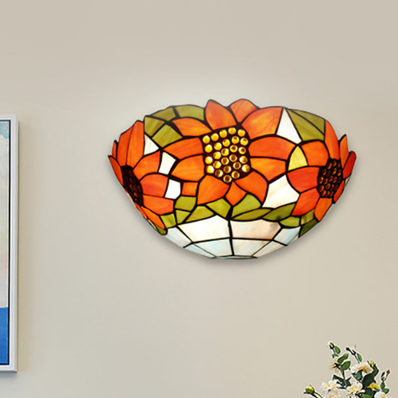 BowLift | Sunflower Wall Light with Bowl Shape Stained Glass Rustic Tiffany Wall Lamp