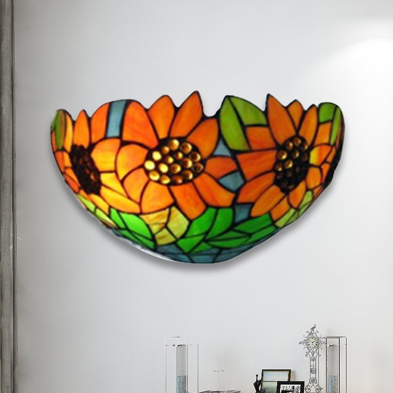 BowLift | Sunflower Wall Light with Bowl Shape Stained Glass Rustic Tiffany Wall Lamp